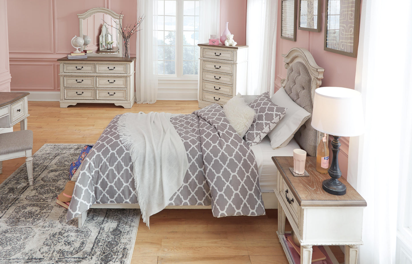 Ashley Realyn Chipped White Twin Upholstered Panel Headboard