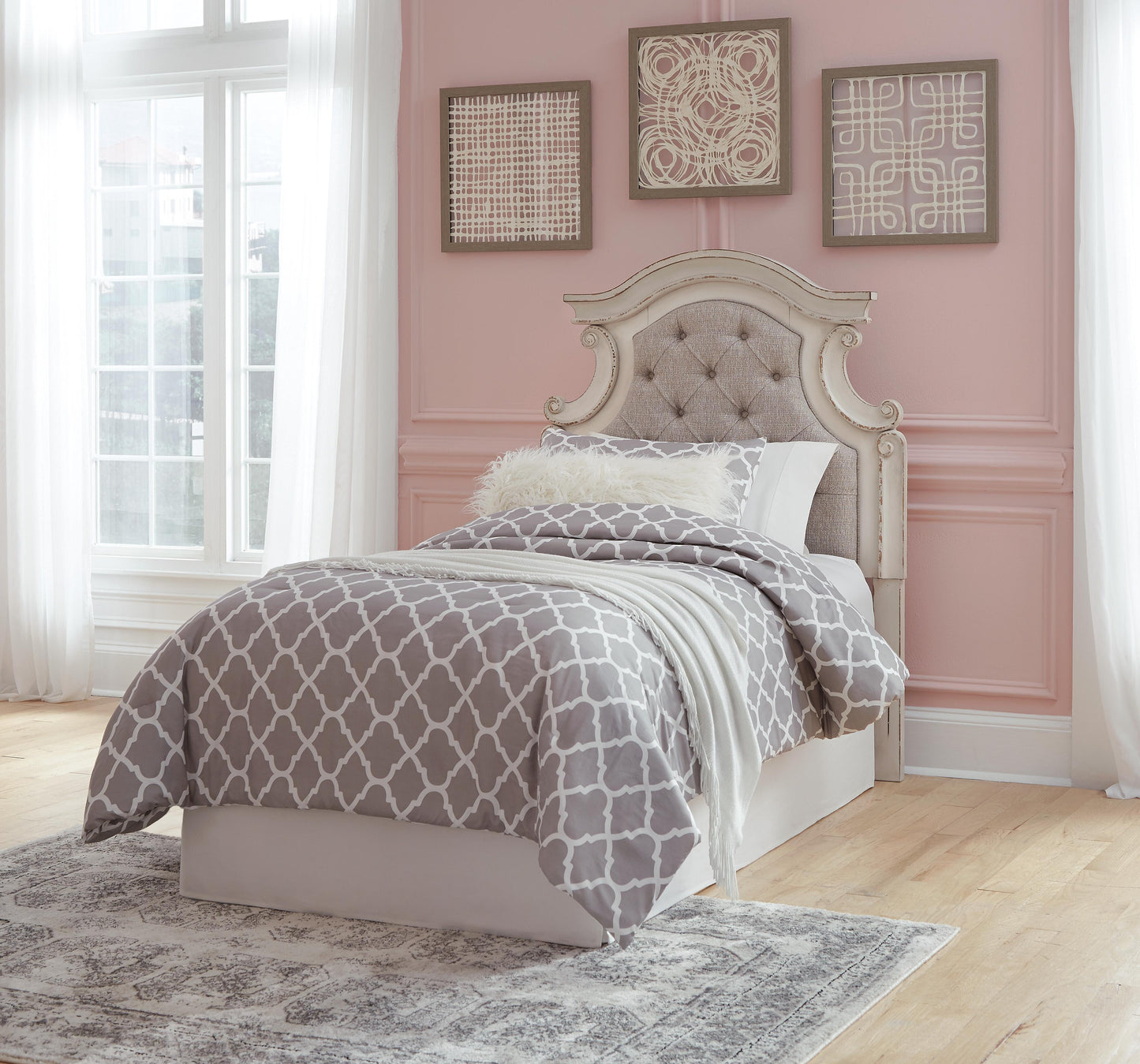 Ashley Realyn Chipped White Twin Upholstered Panel Headboard