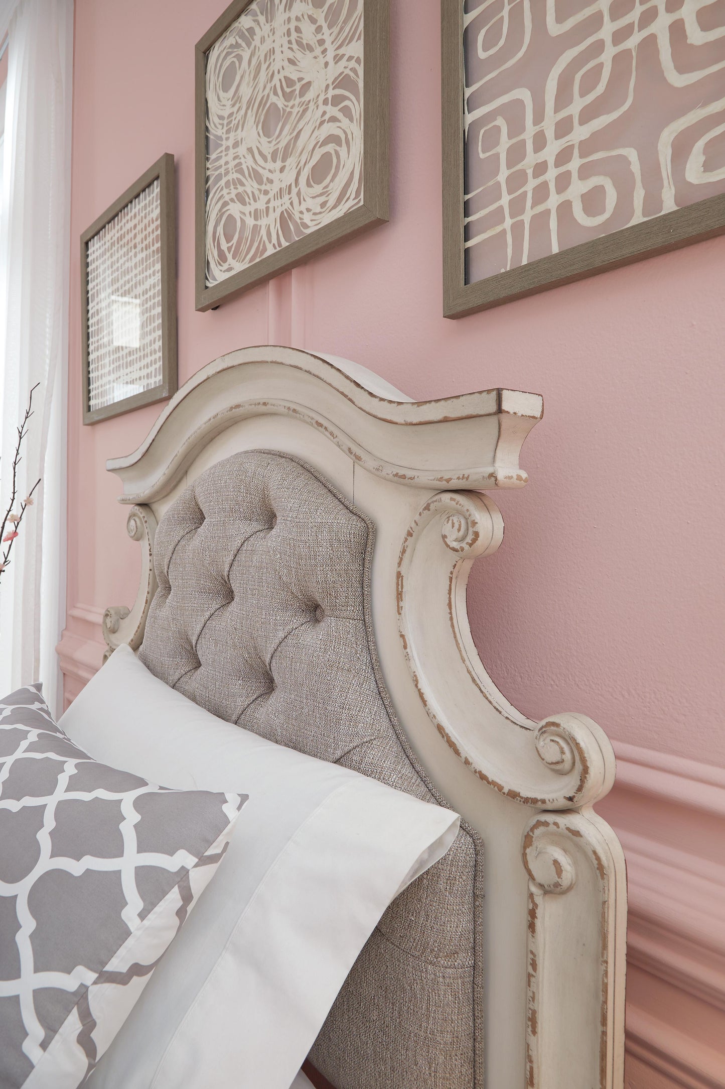 Ashley Realyn Chipped White Twin Upholstered Panel Headboard