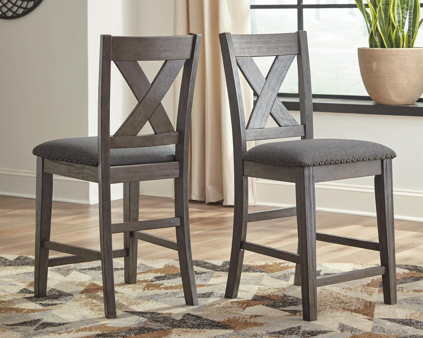 Ashley Caitbrook Gray Counter Height Upholstered Barstools (Set of 2)