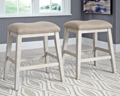 Ashley Skempton White Light Brown Counter Height Bar Stools (Set of 2)