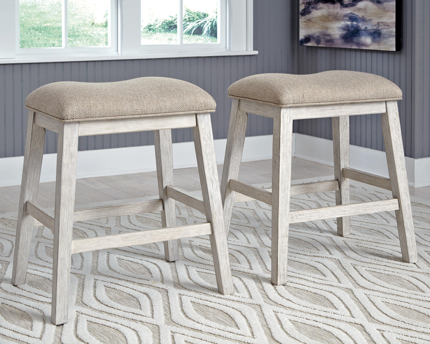 Ashley Skempton White Light Brown Counter Height Bar Stool (Set of 2)