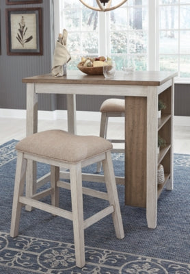 Ashley Skempton White Light Brown Counter Height Dining Table and Bar Stools (Set of 3)