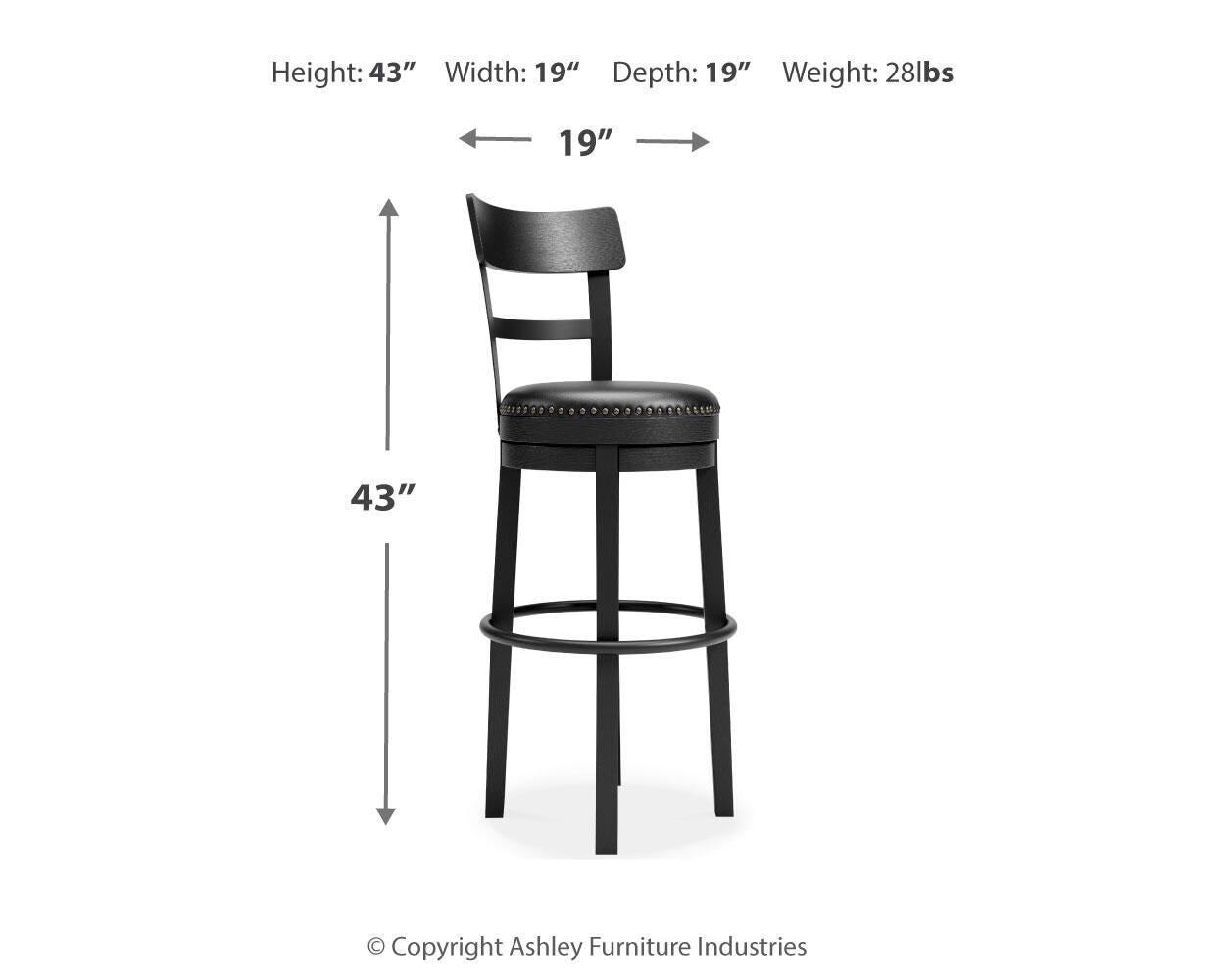 Ashley Valebeck Black Bar Height Bar Stool