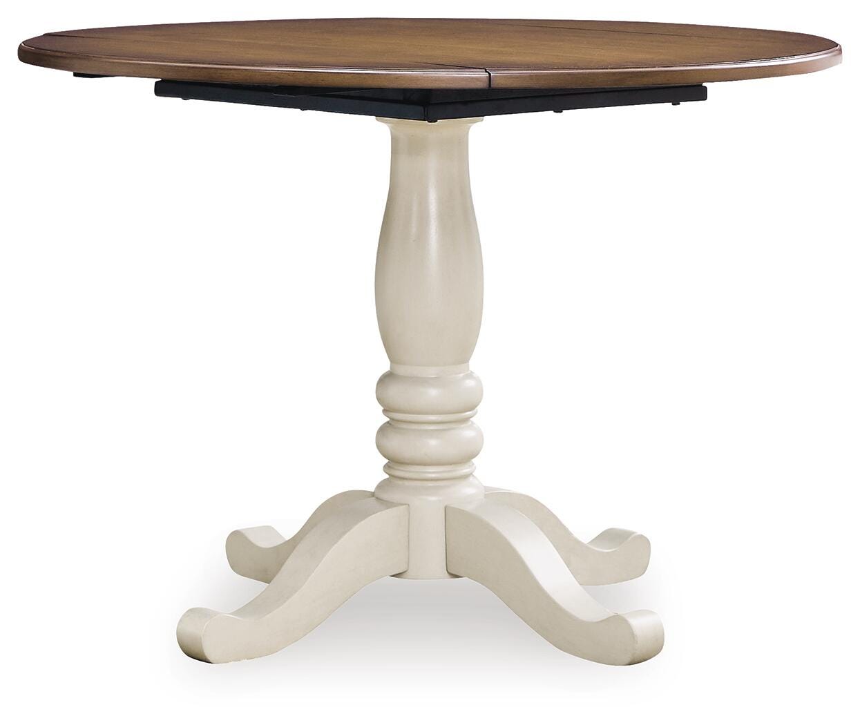Ashley Mellintine Antique White Brown Dining Drop Leaf Table