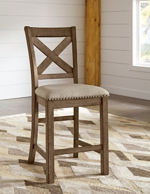 Ashley Moriville Beige Counter Height Bar Stool (Set of 2)