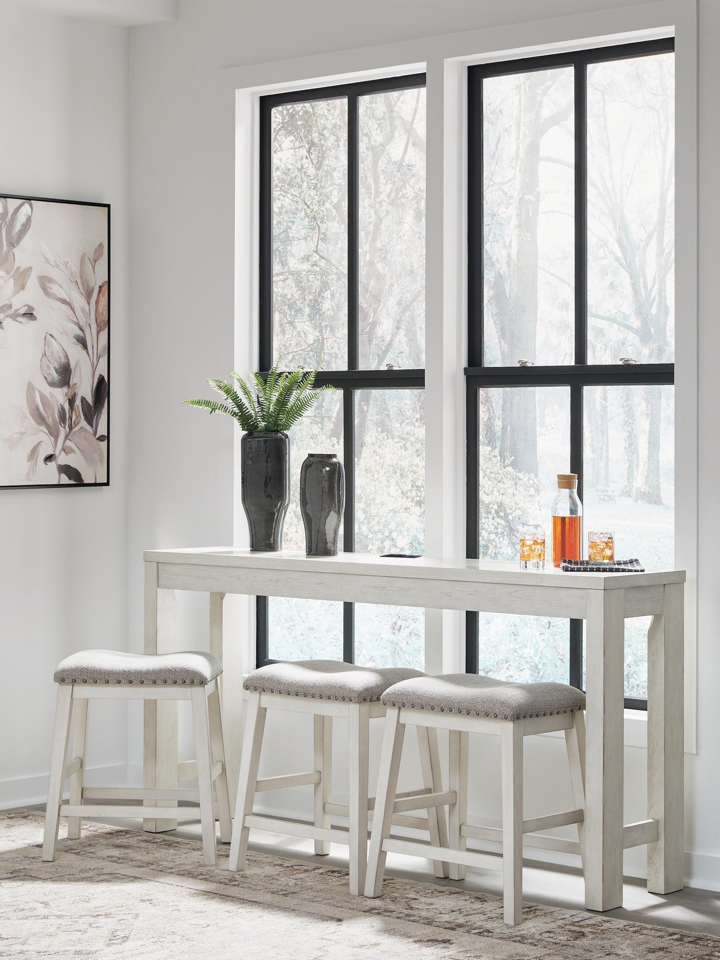Ashley Robbinsdale Antique White Counter Height Dining Table and 3 Barstools Set (Set of 4)
