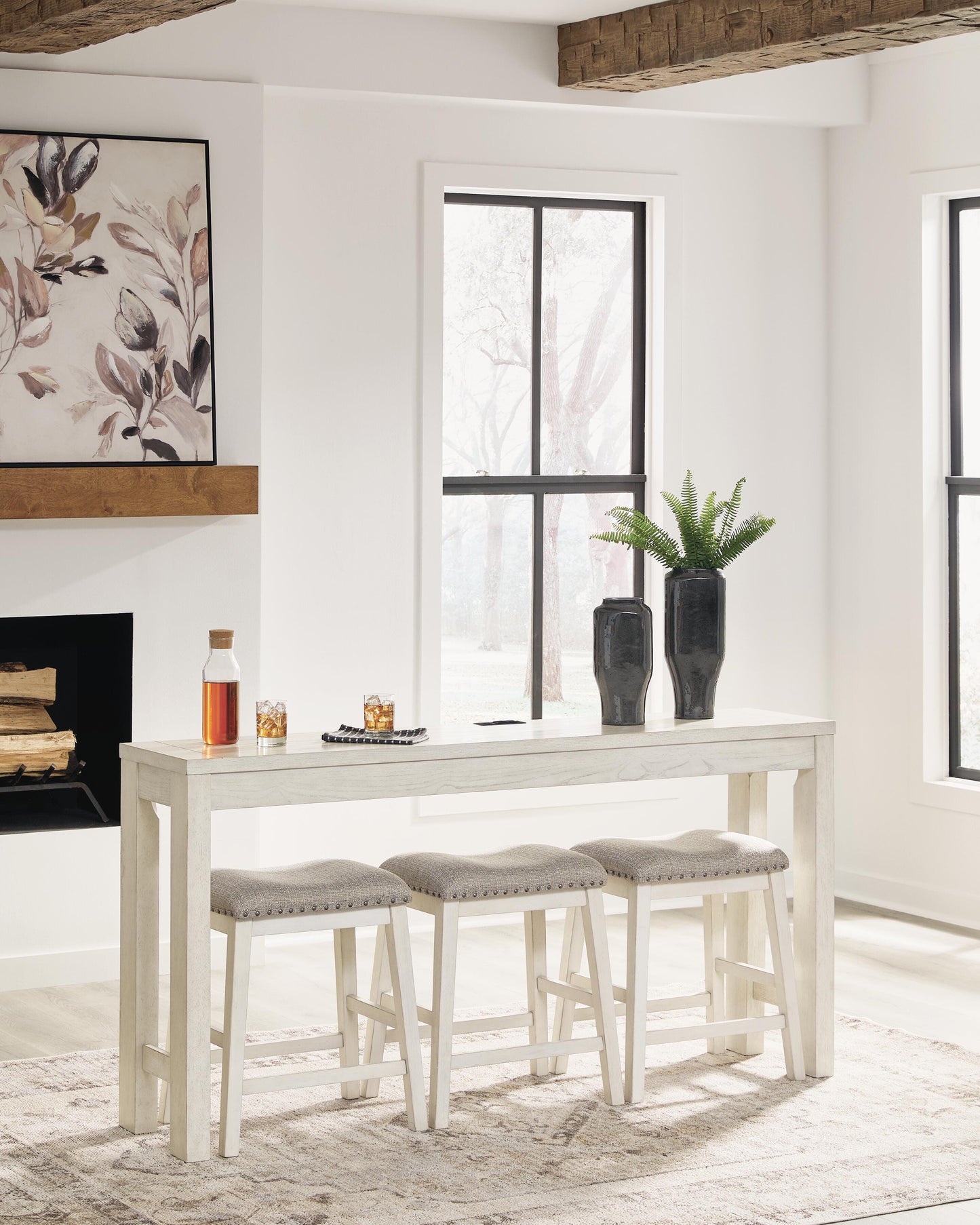 Ashley Robbinsdale Antique White Counter Height Dining Table and 3 Barstools Set (Set of 4)