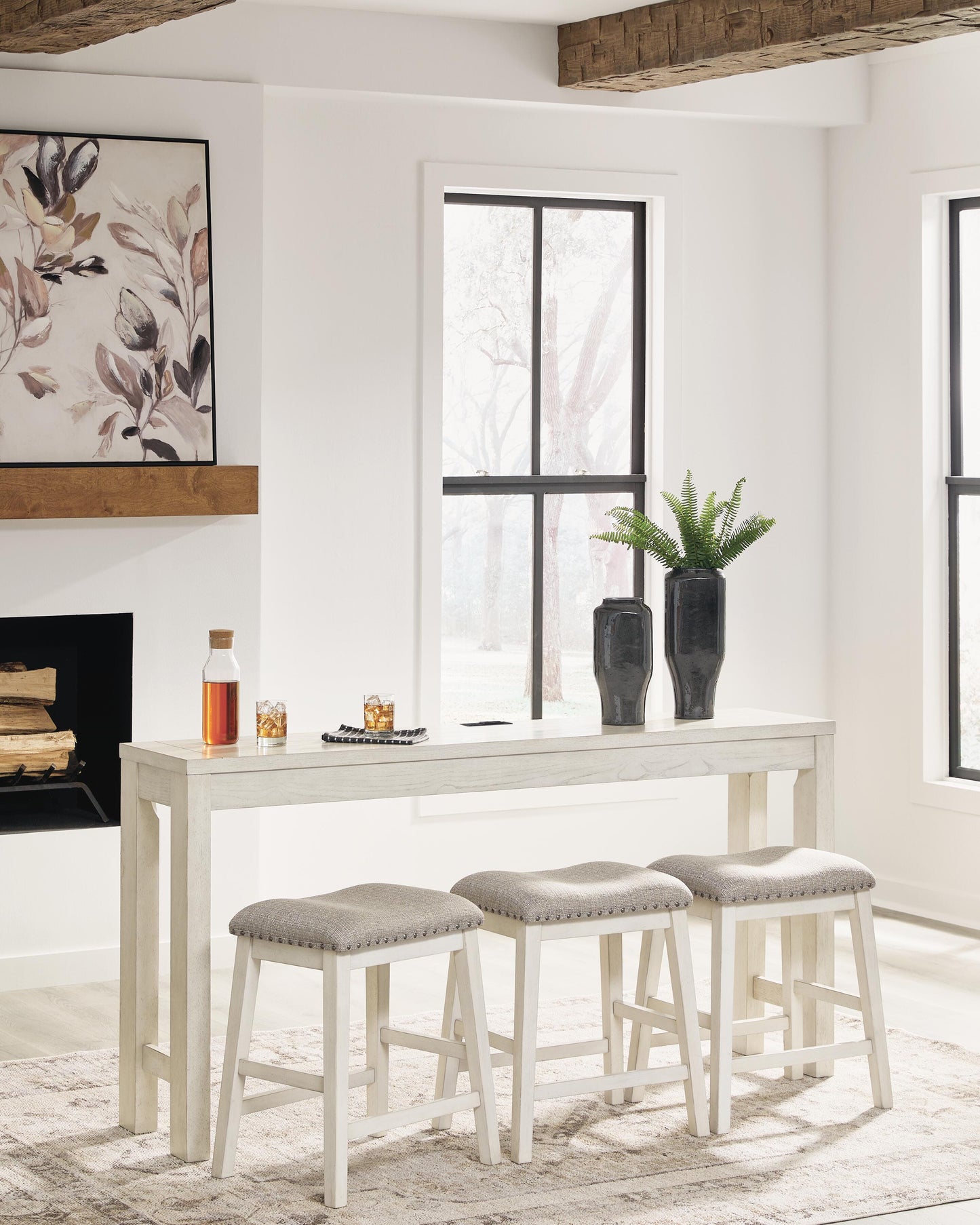 Ashley Robbinsdale Antique White Counter Height Dining Table and 3 Barstools Set (Set of 4)