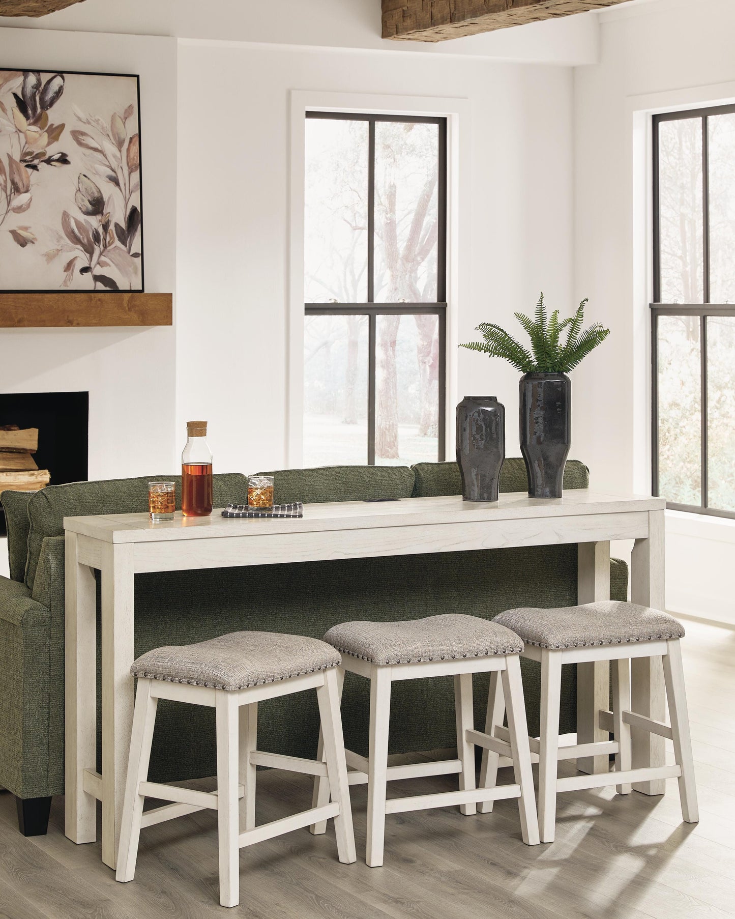 Ashley Robbinsdale Antique White Counter Height Dining Table and 3 Barstools Set (Set of 4)