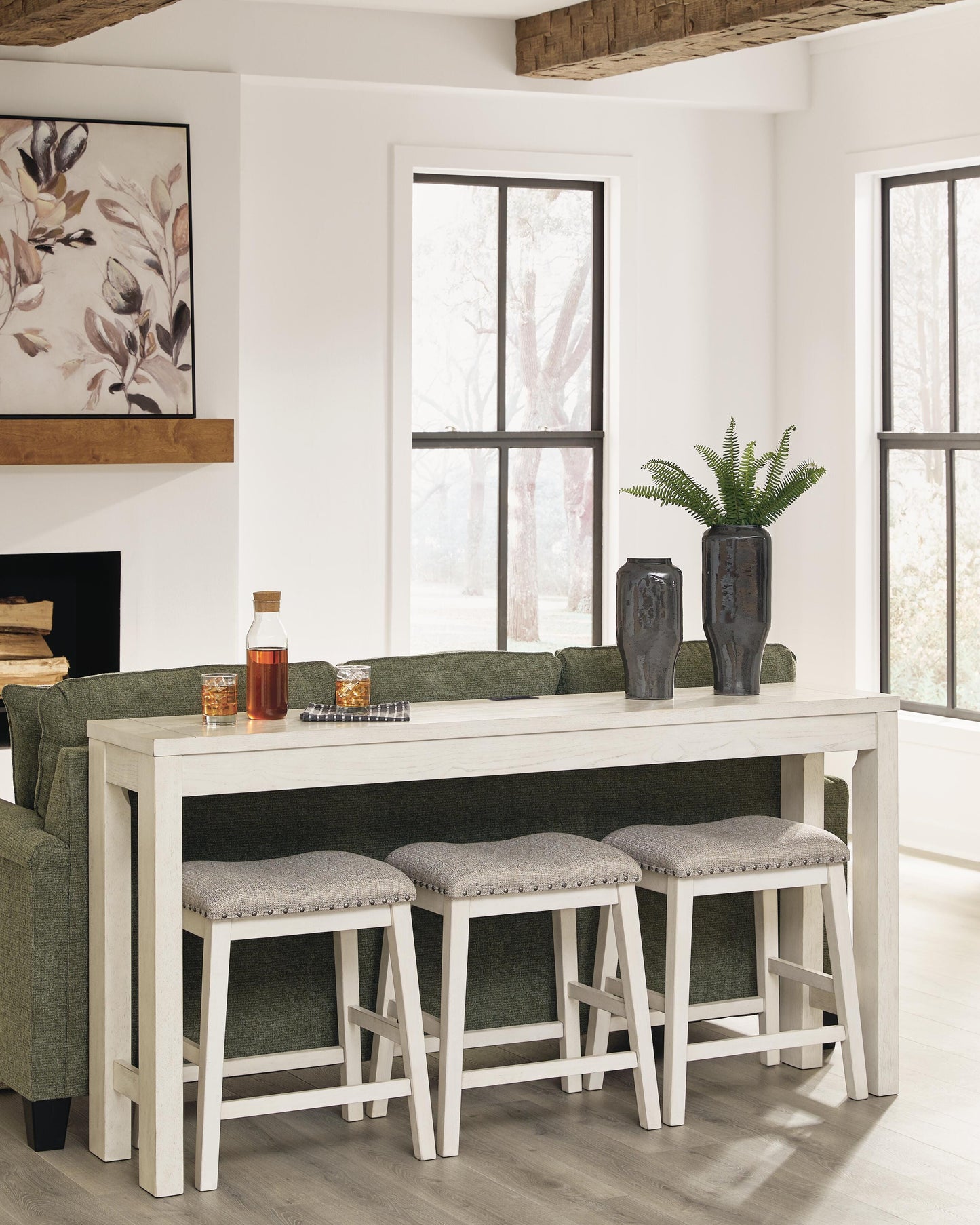 Ashley Robbinsdale Antique White Counter Height Dining Table and 3 Barstools Set (Set of 4)