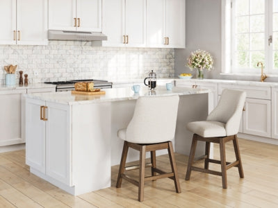 Ashley Cabalynn Oatmeal Light Brown Counter Height Barstool (Set of 2)