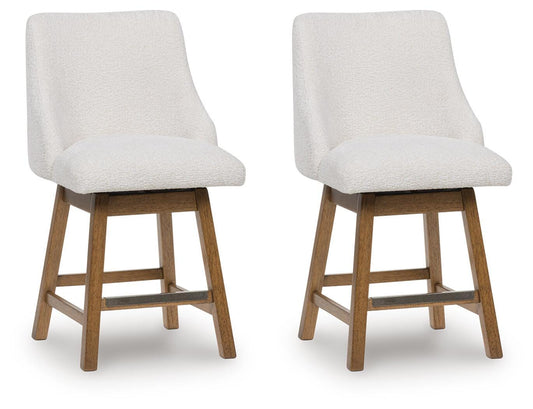 Ashley Cabalynn Oatmeal Light Brown Counter Height Barstool (Set of 2)