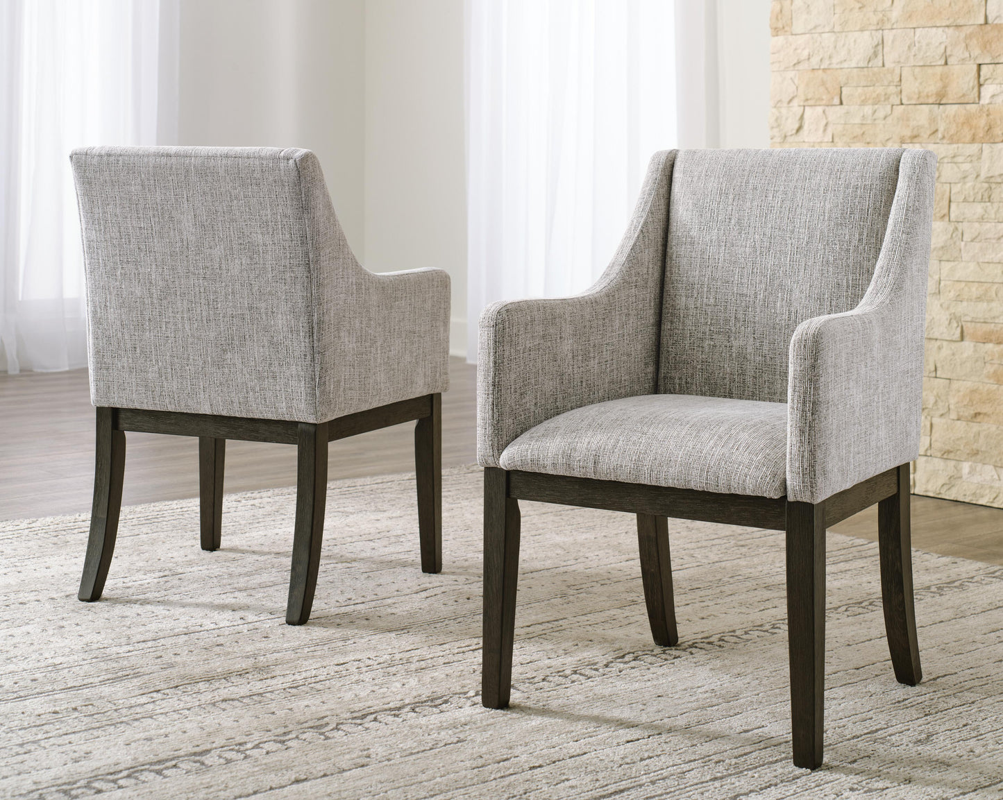 Ashley Burkhaus Beige Dark Brown Dining Arm Chair (Set of 2)