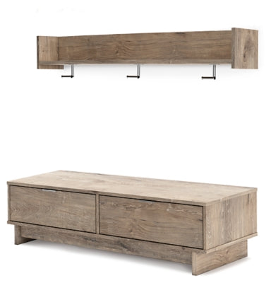 Ashley Oliah Natural Bench with Coat Rack