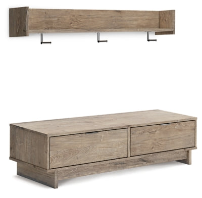 Ashley Oliah Natural Bench with Coat Rack