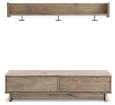 Ashley Oliah Natural Bench with Coat Rack