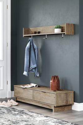 Ashley Oliah Natural Bench with Coat Rack