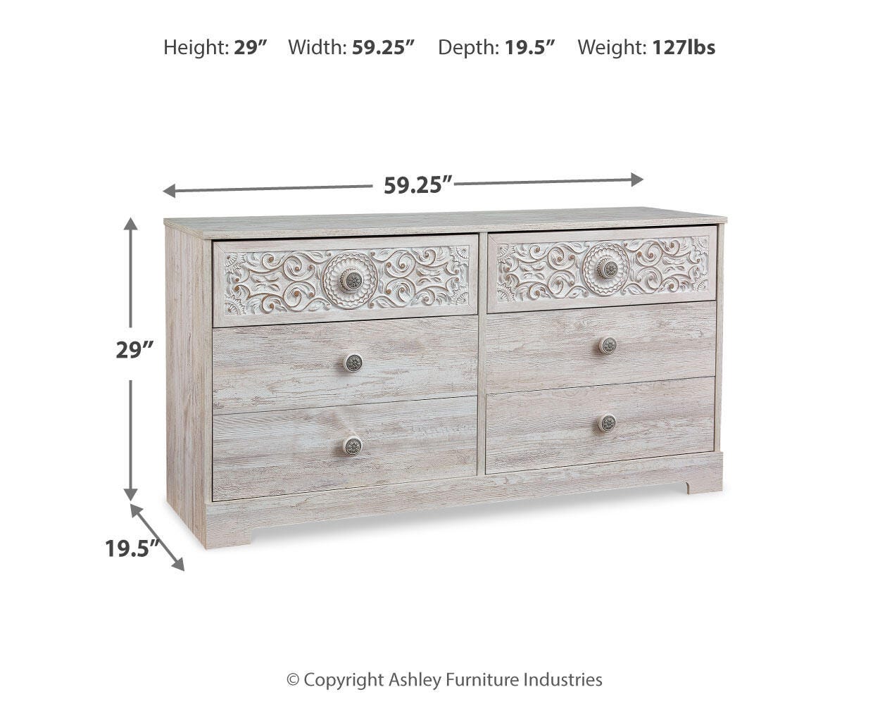 Ashley Paxberry Whitewash 59" W Dresser