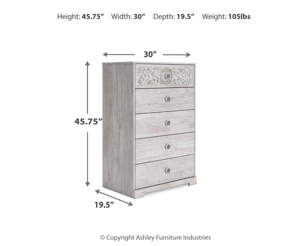 Ashley Paxberry Whitewash 5 Drawer Chest