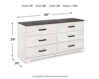 Ashley Shawburn Whitewash Charcoal Gray 6 Drawer Dresser