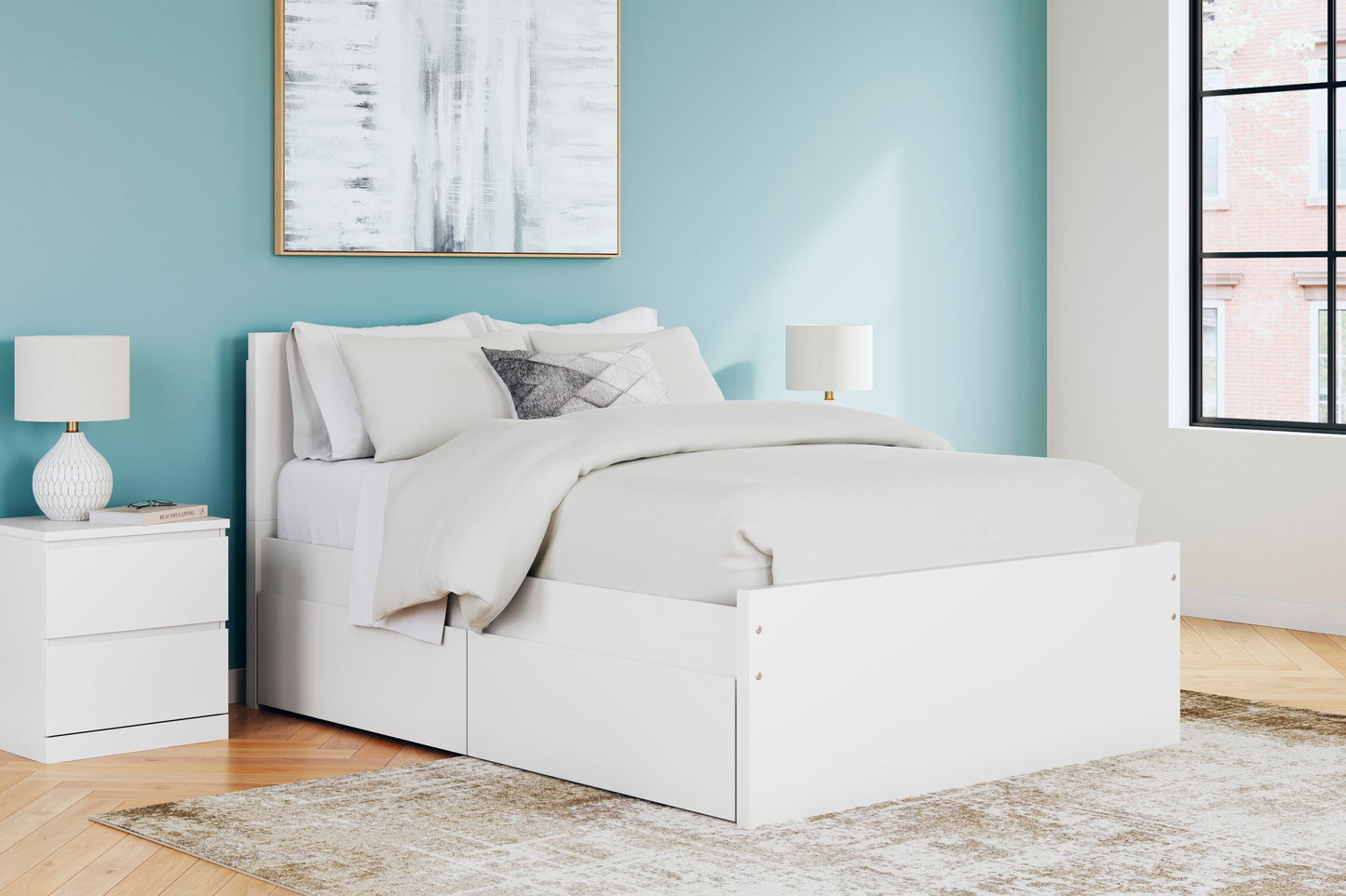 Ashley Onita White Full Panel Platform Bed with 2 Side Storage