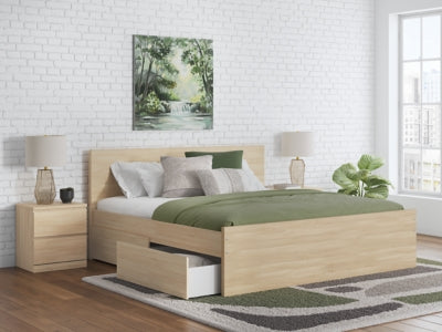 Ashley Onita Natural Queen Panel Platform Bed with 1 Side Storage