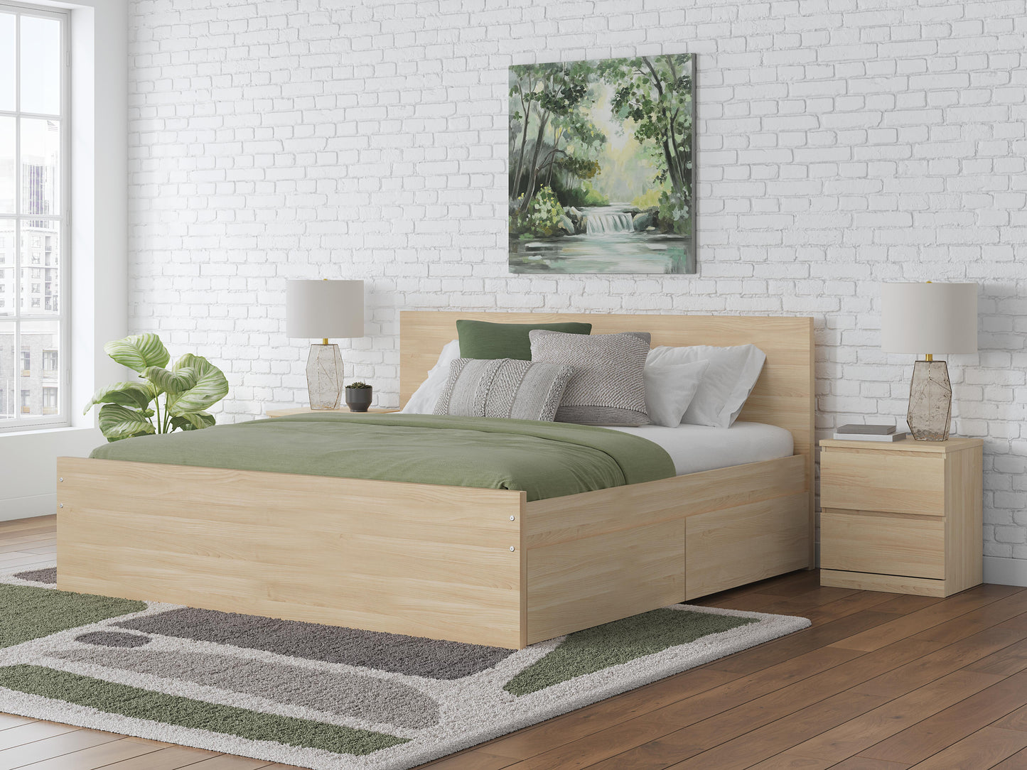 Ashley Onita Natural Queen Panel Platform Bed with 2 Side Storage