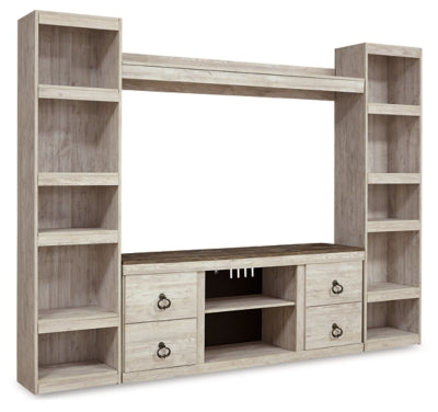 Ashley Willowton Whitewash 4-Piece Entertainment Center