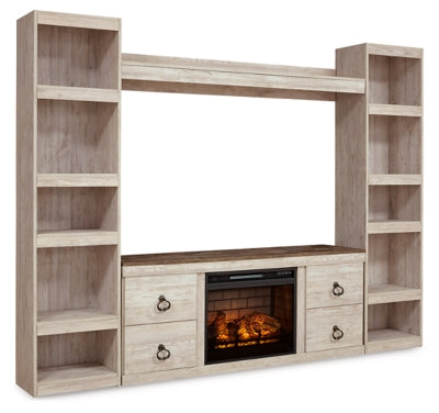 Ashley Willowton Whitewash 4-Piece Entertainment Center with Electric Fireplace