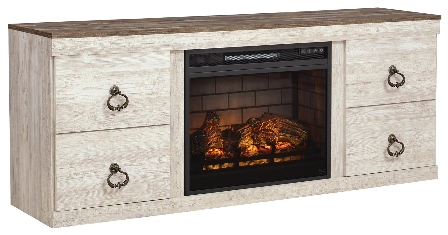 Ashley Willowton Whitewash TV Stand with Electric Fireplace