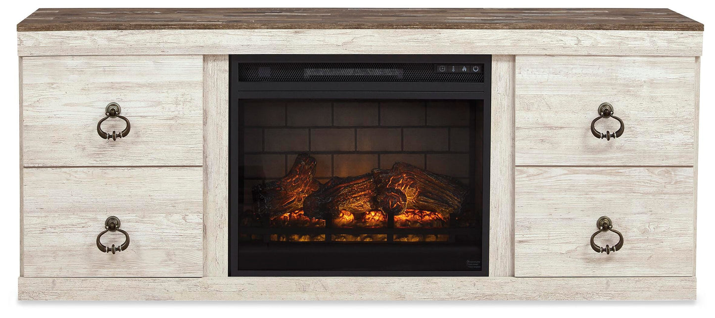 Ashley Willowton Whitewash TV Stand with Electric Fireplace