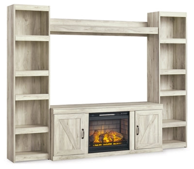 Ashley Bellaby Whitewash 4-Piece Entertainment Center with Electric Infrared Fireplace