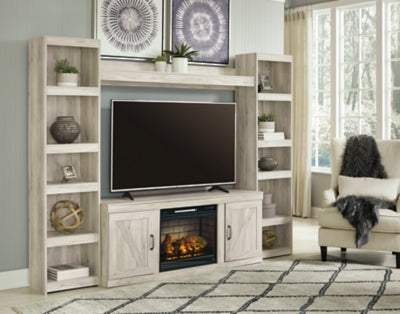 Ashley Bellaby Whitewash 4-Piece Entertainment Center with Electric Infrared Fireplace