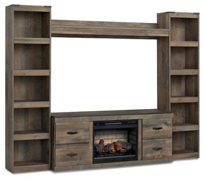 Ashley Trinell Brown 4-Piece Entertainment Center with Electric Fireplace