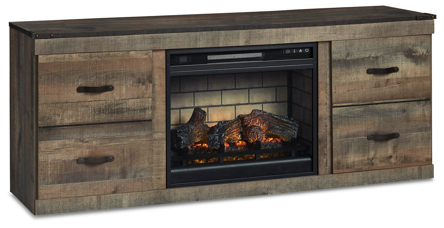 Ashley Trinell Brown TV Stand with Electric Fireplace