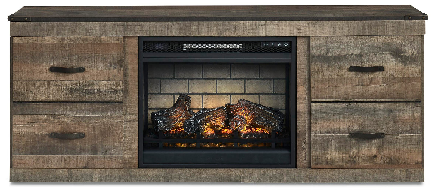 Ashley Trinell Brown TV Stand with Electric Fireplace