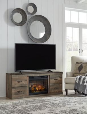 Ashley Trinell Brown TV Stand with Electric Fireplace