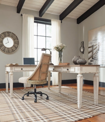 Ashley Realyn White Brown 2-Piece Home Office Lift Top Desk