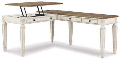 Ashley Realyn White Brown 2-Piece Home Office Lift Top Desk