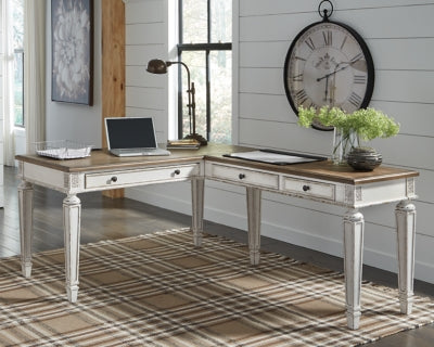 Ashley Realyn White Brown 2-Piece Home Office Desk