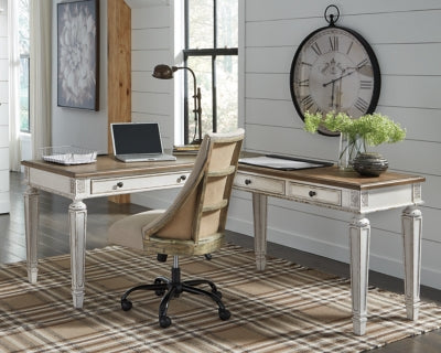 Ashley Realyn White Brown 2-Piece Home Office Desk