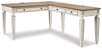 Ashley Realyn White Brown 2-Piece Home Office Desk