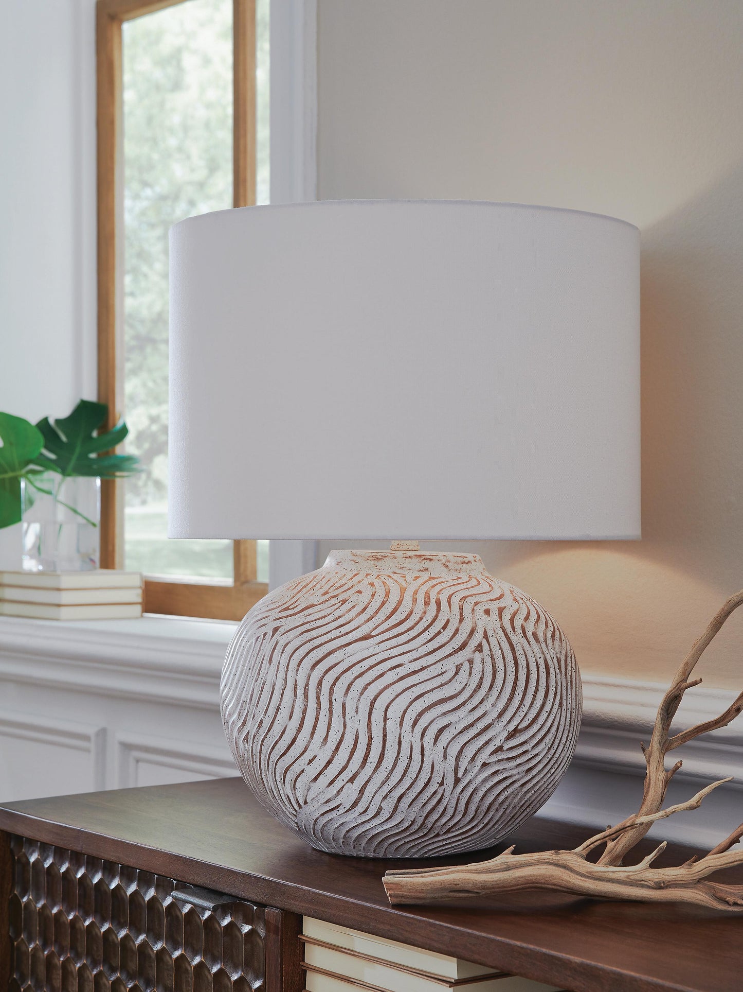 Ashley Vien Distressed White Table Lamp