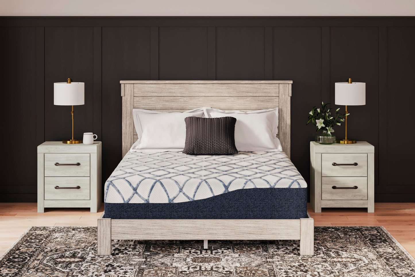Ashley 12 Inch Chime Elite 2.0 White Blue California King Mattress
