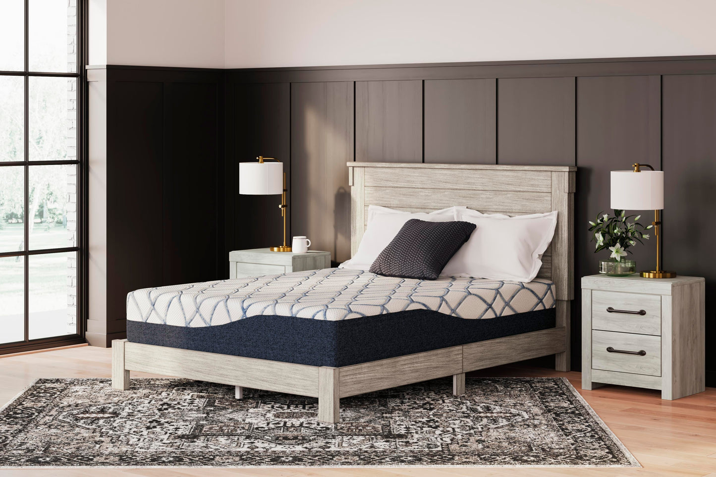 Ashley 12 Inch Chime Elite 2.0 White Blue California King Mattress