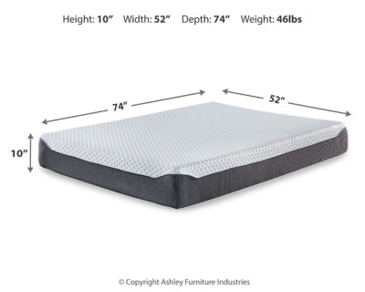 Ashley 10 Inch Chime Elite White Blue Full Memory Foam Mattress in a box