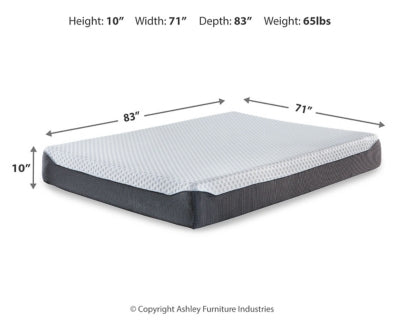 Ashley 10 Inch Chime Elite White Blue California King Memory Foam Mattress in a box