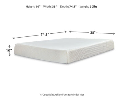 Ashley 10 Inch Chime Memory Foam White Twin Mattress in a Box