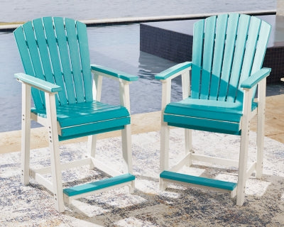 Ashley Eisely Turquoise White Outdoor Counter Height Bar Stool (Set of 2)